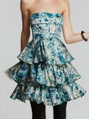 Cynthia Steffe Deep Jade Anne Bis Painted Crystal Jacquard Strapless Dress